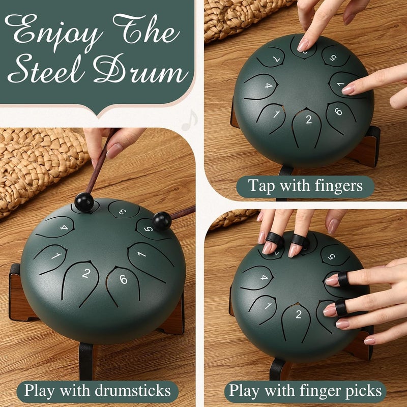 Resholder Rain Drum for Outside Garden Thumb Piano Kalimba Musical Instruments Set 8 Notes 6 Inches Steel Tongue Drum 17 Keys Finger Piano for Adult Beginners Gift for Christmas(Mineral Green) - Image 5